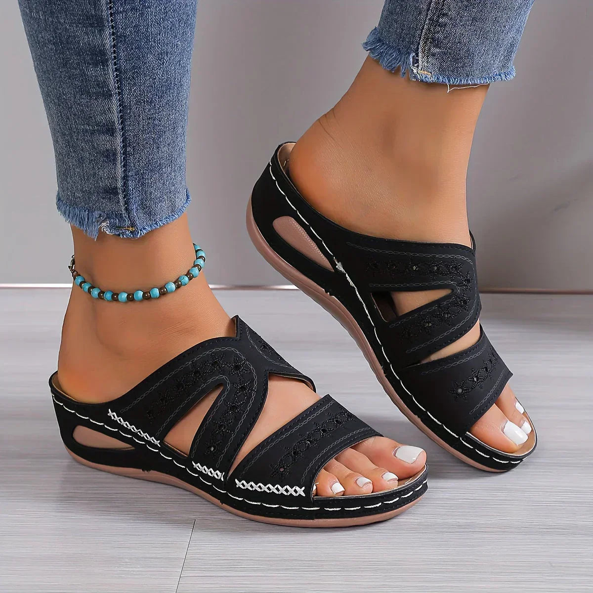 Slip On Sommer Sandale für Damen Schwarz