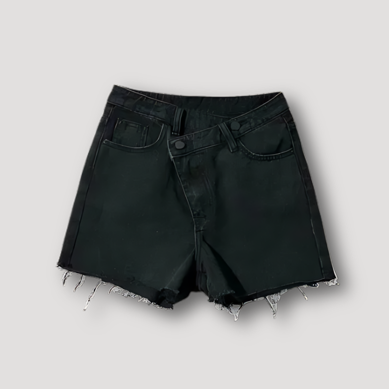 Distressed Diagonaal Asymmetrisch Denim Shorts