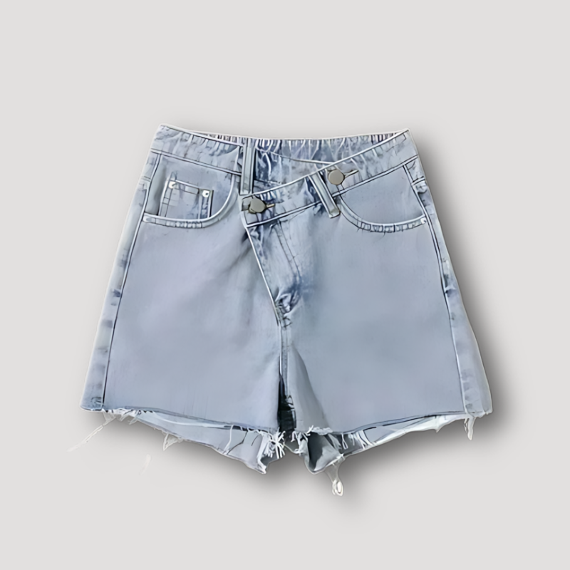 Distressed Diagonaal Asymmetrisch Denim Shorts