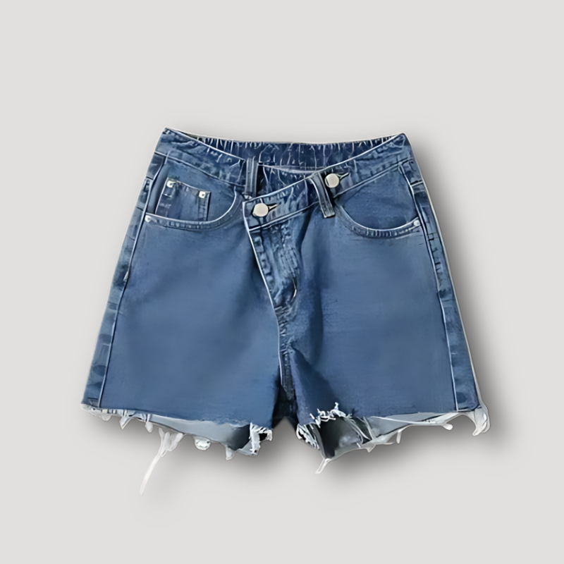 Distressed Diagonaal Asymmetrisch Denim Shorts