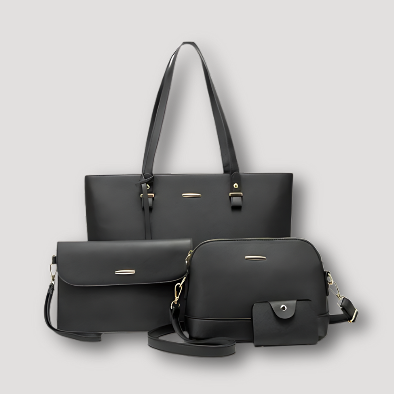 4 in 1 Zwart Faux Leather Handtas Voor Dames