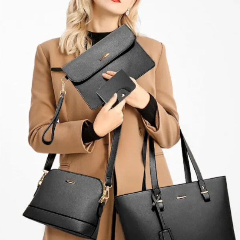 4 in 1 Zwart Faux Leather Handtas Voor Dames