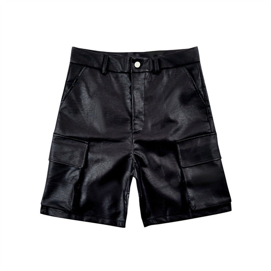 Zwarte Leren Cargo Shorts