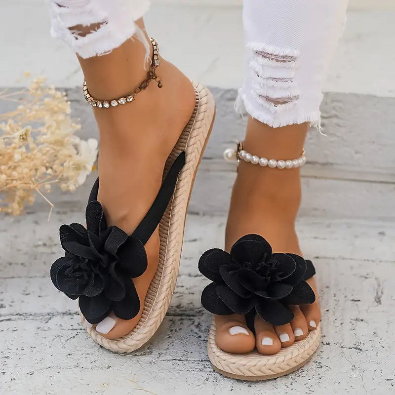 Blumen Flip Flops für Damen Schwarz