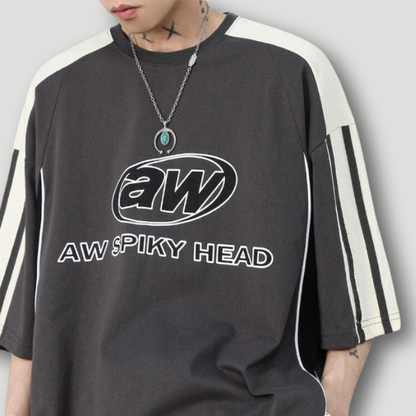 AW Spiky Head Contrast Gestreept Mouw Shirt