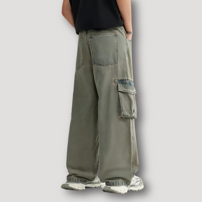 Distressed Washed Vervaagd Oversized Wide Leg Cargo Broek Denim