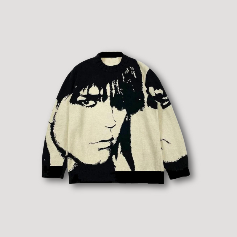 Y2k Andy Warhold Portrait Print Preien Sweater