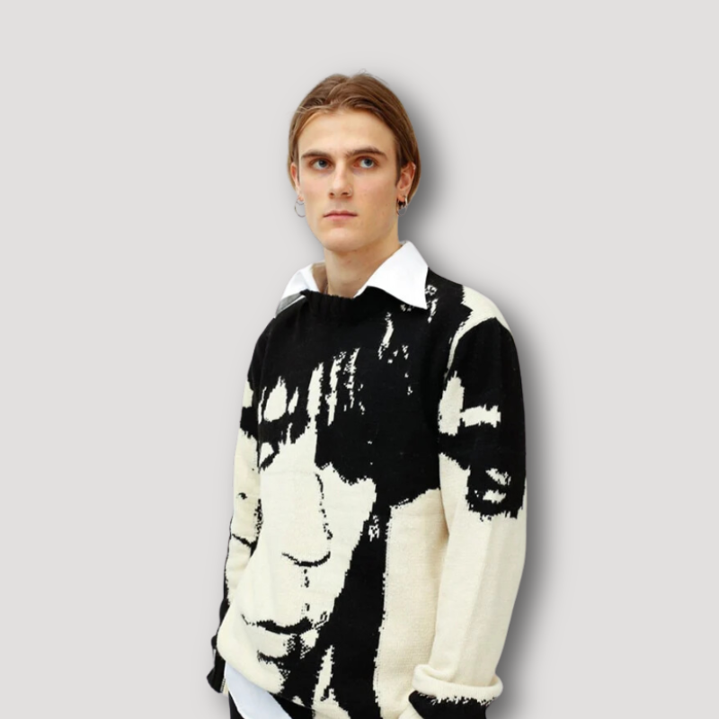 Y2k Andy Warhold Portrait Print Preien Sweater