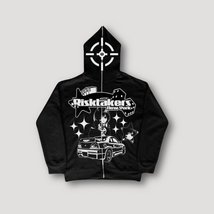 Anime Car Risktakers Afdrukken Streetwear Zip Up Hoodie