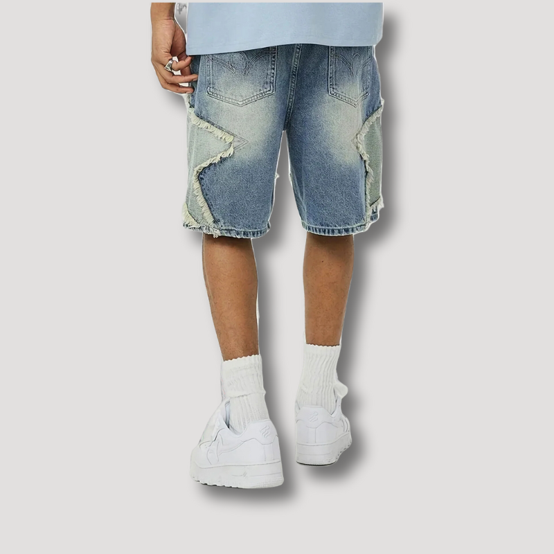 Y2K Star Patchwork Shorts - Streetwear Denim Korte Broek