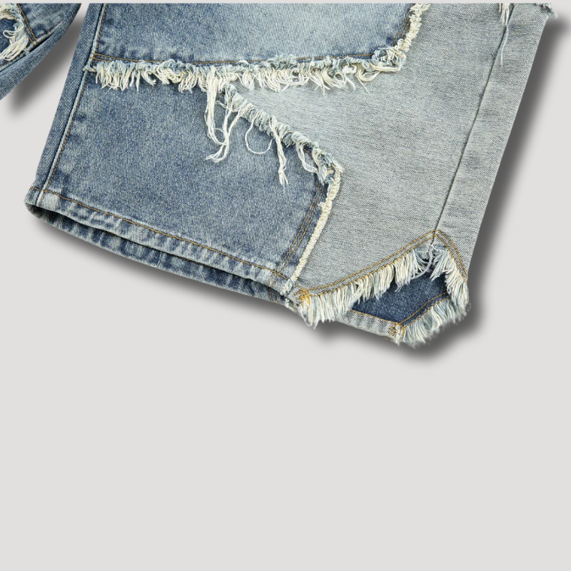 Y2K Star Patchwork Shorts - Streetwear Denim Korte Broek