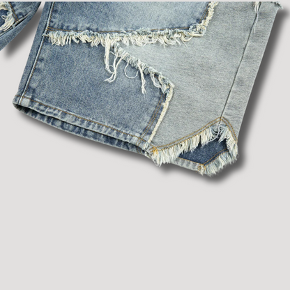 Y2K Star Patchwork Shorts - Streetwear Denim Korte Broek