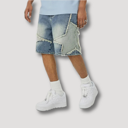 Y2K Star Patchwork Shorts - Streetwear Denim Korte Broek