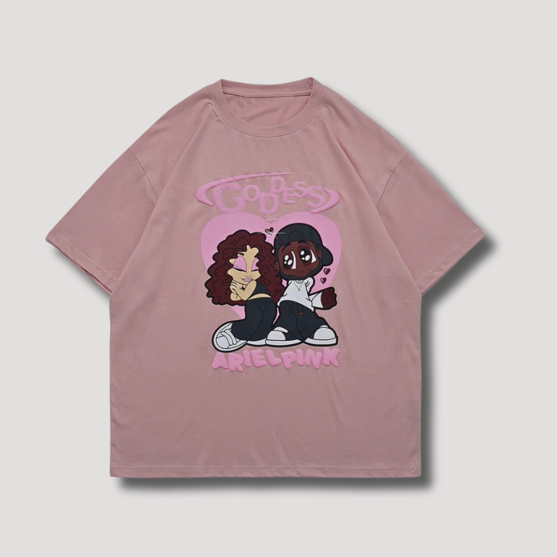 Ariel Pink Cartoon Koppel Grafisch Afdrukken Shirt