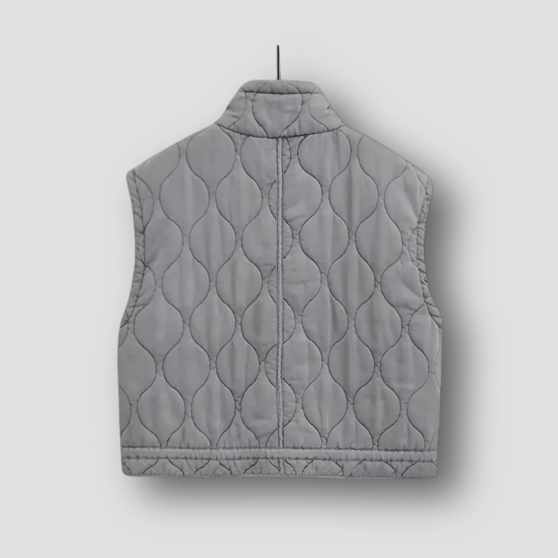 Zip Up Woven Stitch Stand Up Kraag Grijs Quilted Vest