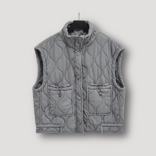 Zip Up Woven Stitch Stand Up Kraag Grijs Quilted Vest