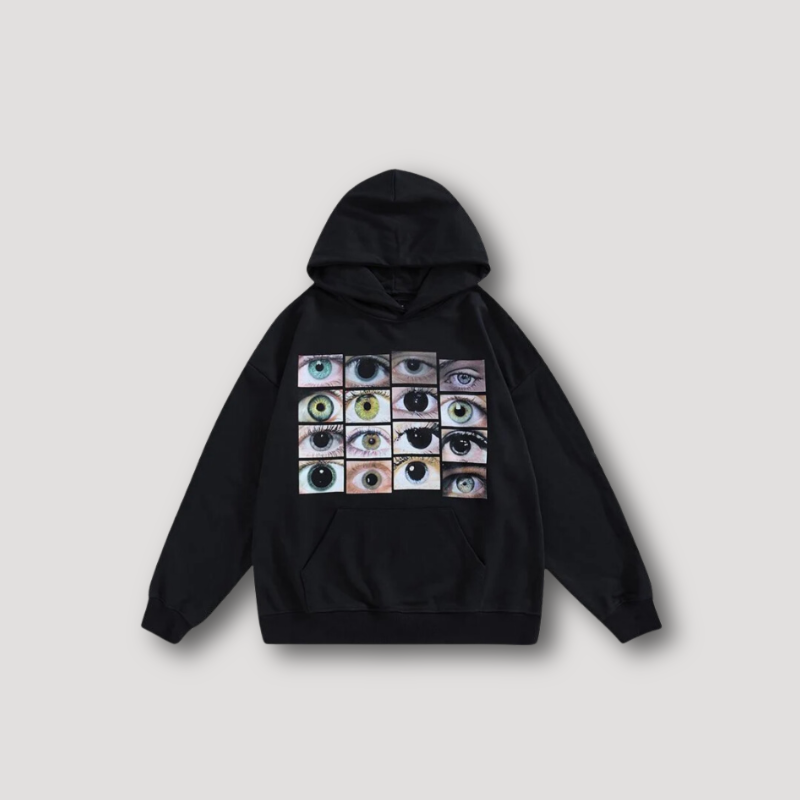 Y2k Ogen Foto Afdrukken Zwarte Hoodie