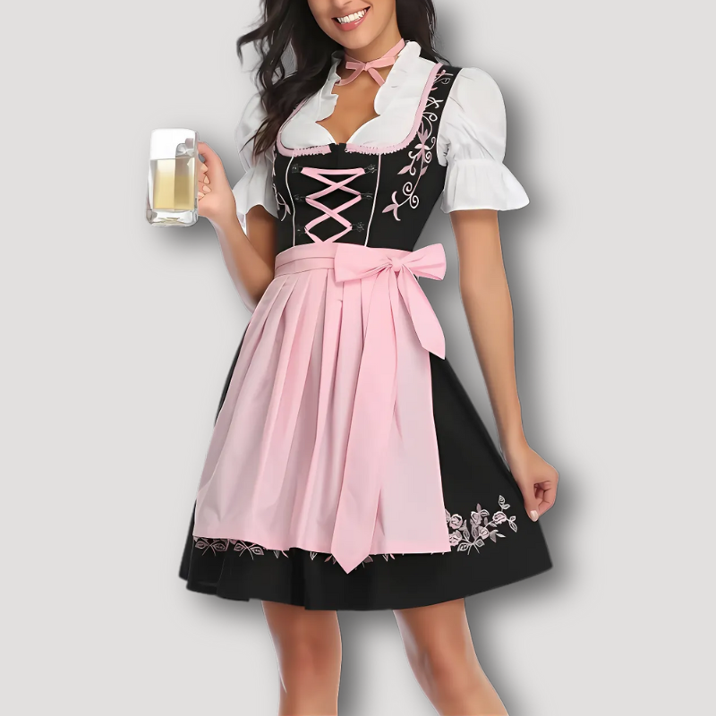 Lace Up Decoratieve Geborduurde Oktoberfest Dirndl Jurk