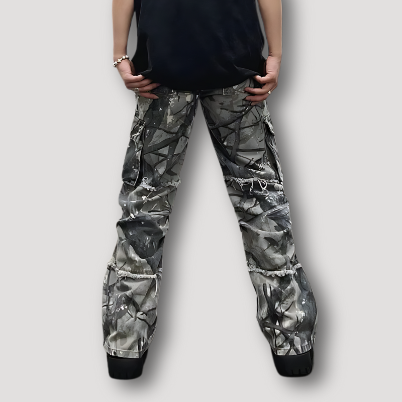 Distressed Camouflage Grunge Wide Leg Cargo Broek