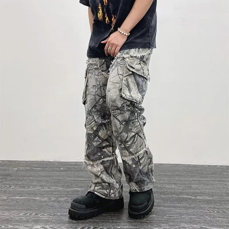 Distressed Camouflage Grunge Wide Leg Cargo Broek