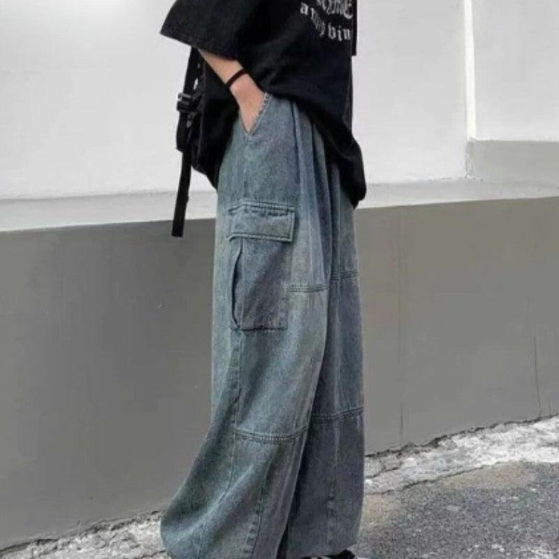 Vintage Gewassen Baggy Grunge Denim Jeans