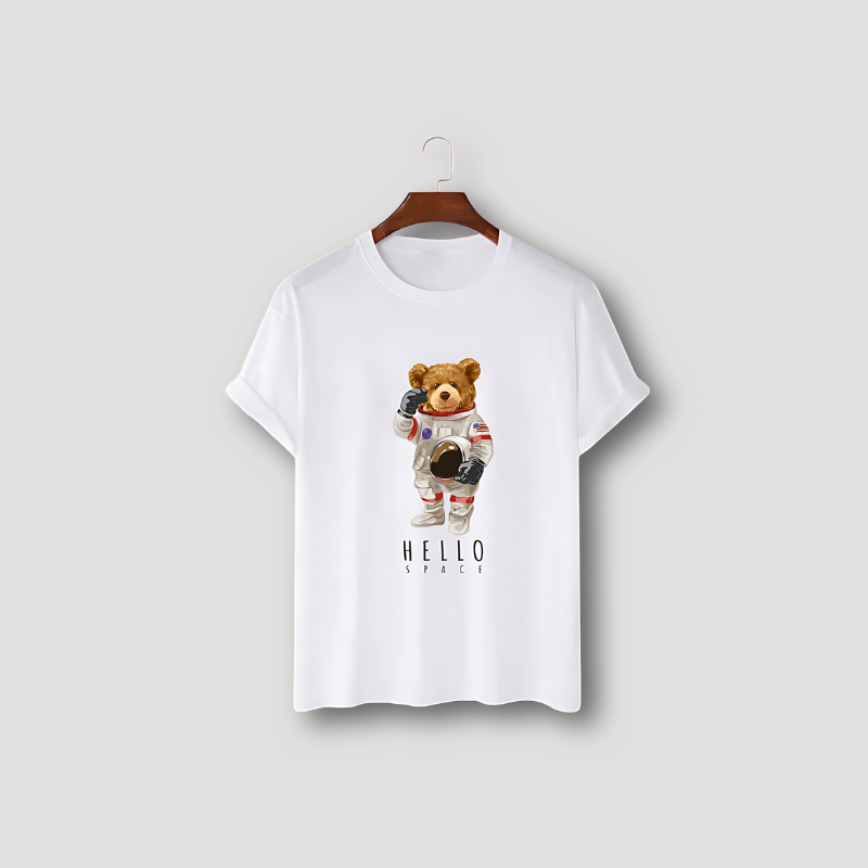 Hello Space Bear Astronaut Grafisch Zomer Printed T Shirt