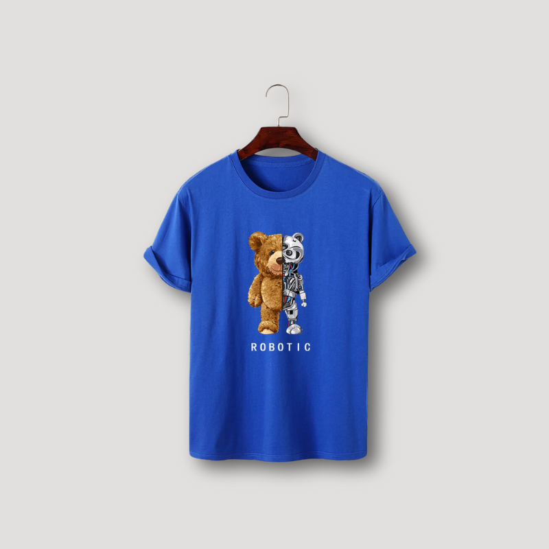 Robotic Bear Grappig Grafisch Zomer Printed Crew Neck T Shirt