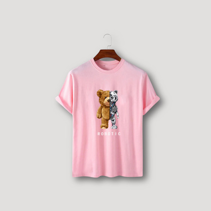 Robotic Bear Grappig Grafisch Zomer Printed Crew Neck T Shirt