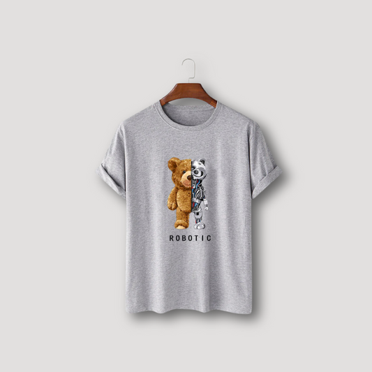 Robotic Bear Grappig Grafisch Zomer Printed Crew Neck T Shirt