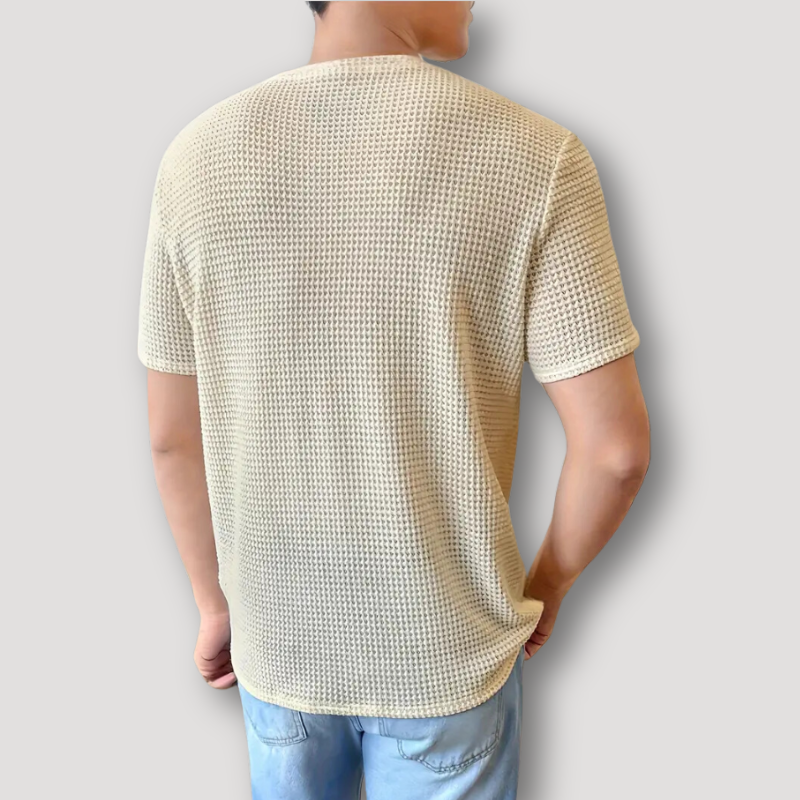 Beige Wafel Knit Zomer Crew Neck T Shirt Mannen