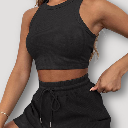 Sportief Geribde Mouwloze Crop Top Matching Set