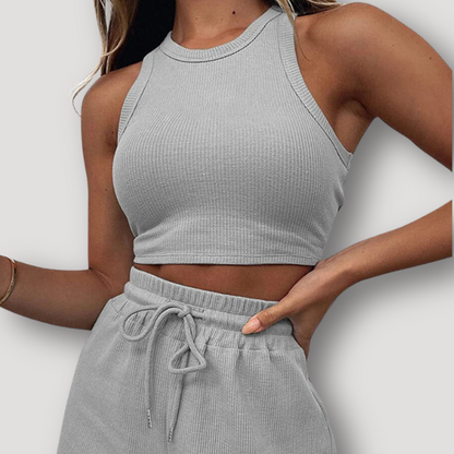 Sportief Geribde Mouwloze Crop Top Matching Set