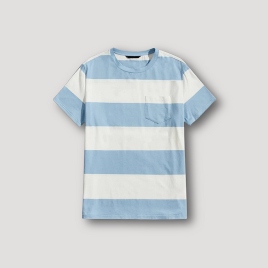 Lichtblauw Horizontal Streep Korte Mouw Zomer T-shirt