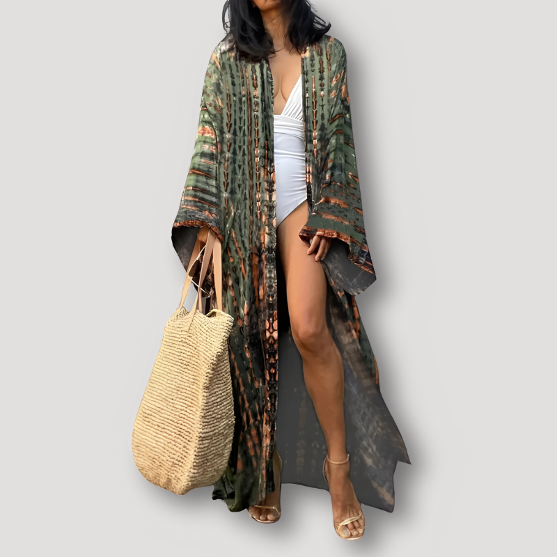 Vloeiend Abstract Tribal Kimono Robe Boho Style