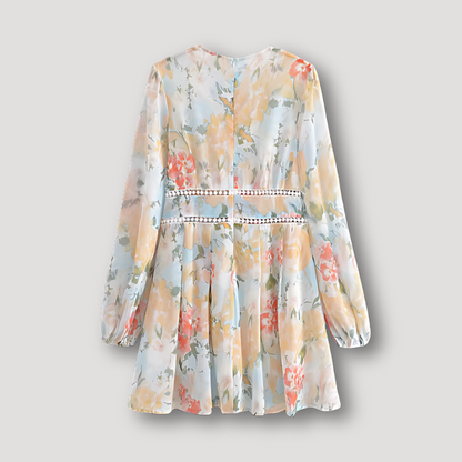 Lange Mouw Vloeiende Bloemen V-hals Summer Dress