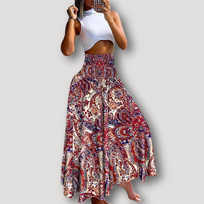 Highwaisted Paisley Patroon Boho Style Stromend Maxi Skirt