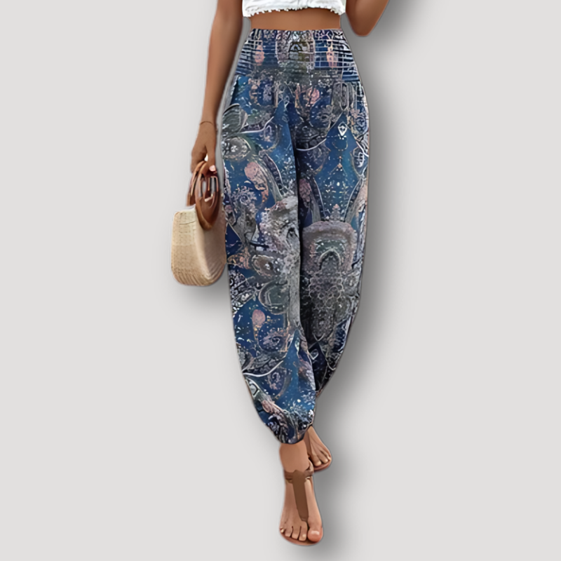 Vloeiende Geometrische Bloemen Streep Boho Style Pants