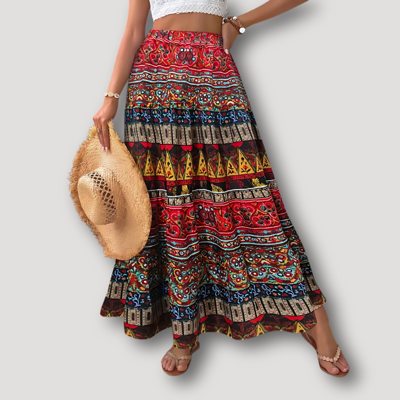 Kleurrijk Geometrisch Tribal Stromend Boho Maxi Skirt