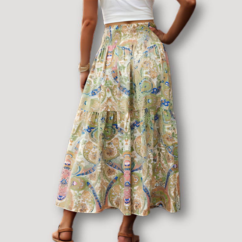 Paisley Patroon Stromend Boheems Style Smocked Maxi Skirt