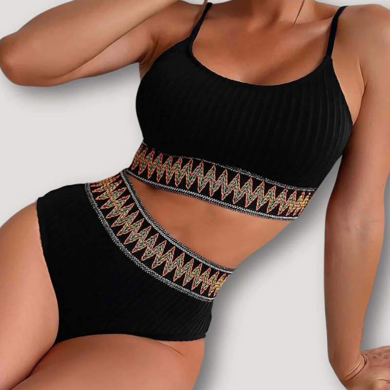 Cropped Zigzag Patroon Geribbeld Boho Style Bikini