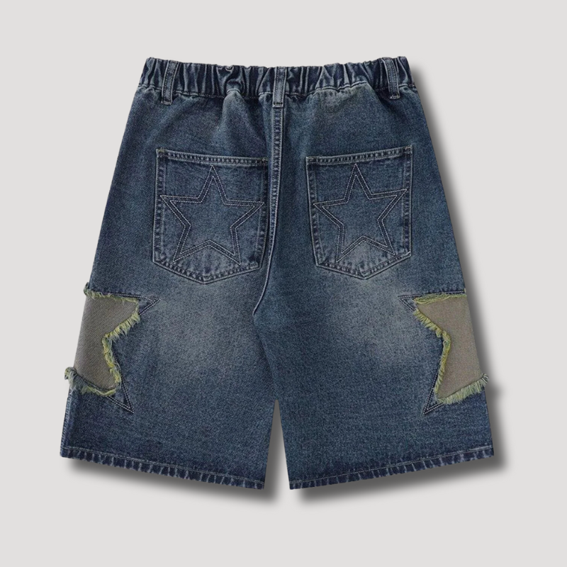 Y2K Star Patchwork Shorts Baggy - Streetwear korte broek voor mannen