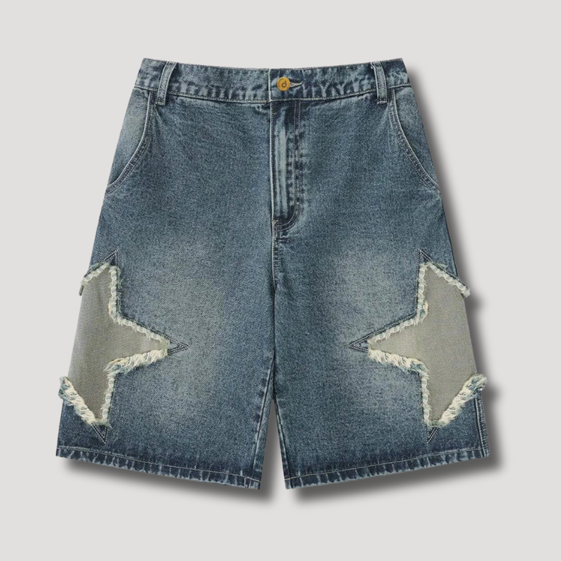 Y2K Star Patchwork Shorts Baggy - Streetwear korte broek voor mannen