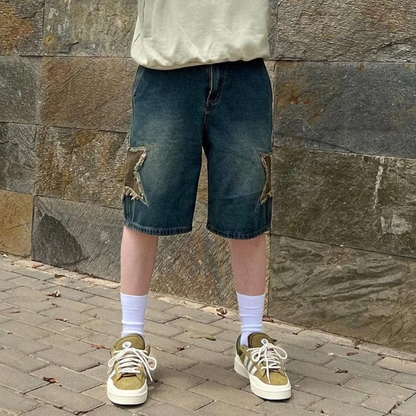 Y2K Star Patchwork Shorts Baggy - Streetwear korte broek voor mannen