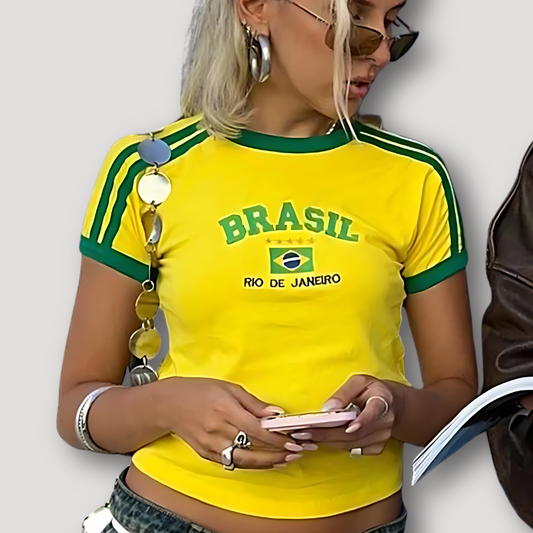 Brasil Land Letter Grafisch Crop Top Shirt