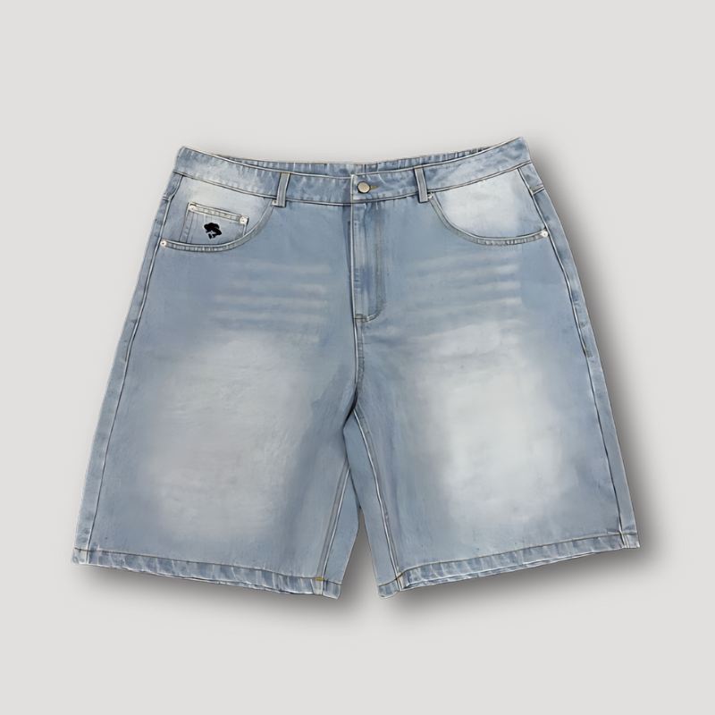 Lichtblauwe Gewassen Verbleekt Brazilië Borduursel Denim Jorts