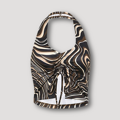 Psychedelisch Patroon Neckholder Gathered Ruched Crop Top