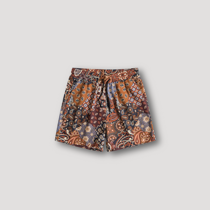 Koffie Paisley Korte Mouw Shirt en Korte Broek Set Zomer Outfit