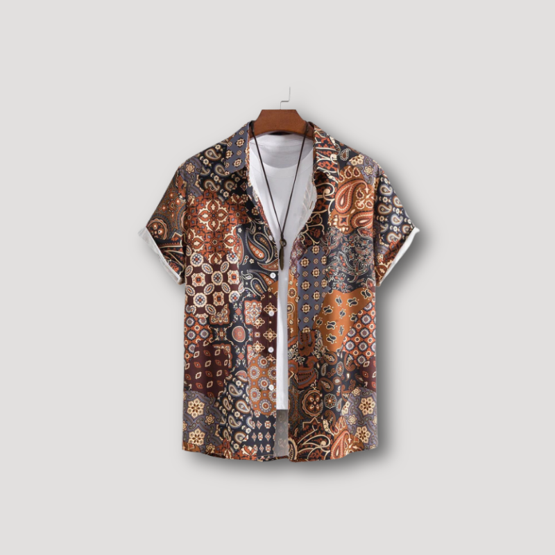 Koffie Paisley Korte Mouw Shirt en Korte Broek Set Zomer Outfit