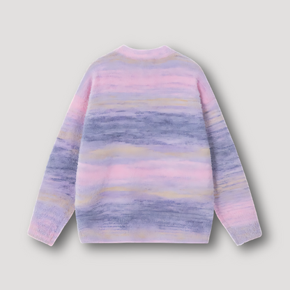 Borduurwerk Ster Pastel Kleuren Horizontaal Ribgebreide Strepen Sweater