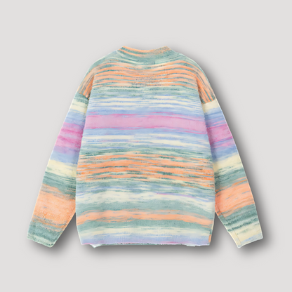 Borduurwerk Ster Pastel Kleuren Horizontaal Ribgebreide Strepen Sweater